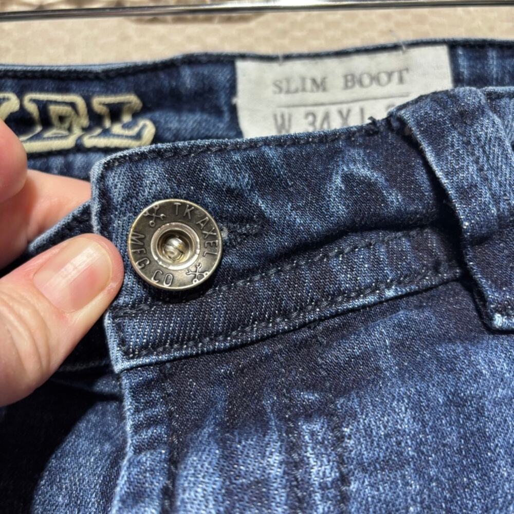 TK Axel Jeans Mens Size 34x30 Blue Slim Boot Denim Cowboy Western Ranch Workwear - Picture 4 of 9